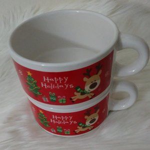 My International Company Soup Bowl with handle Christmas Designs Set of 2 Enjoy